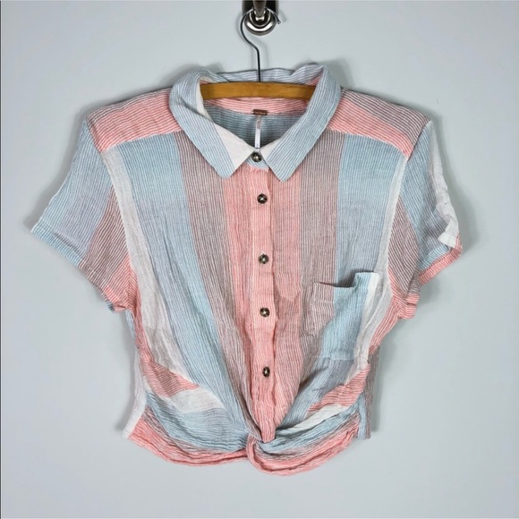 Free People Tops - Free People Striped Pastel Button-Front Crop Shirt
